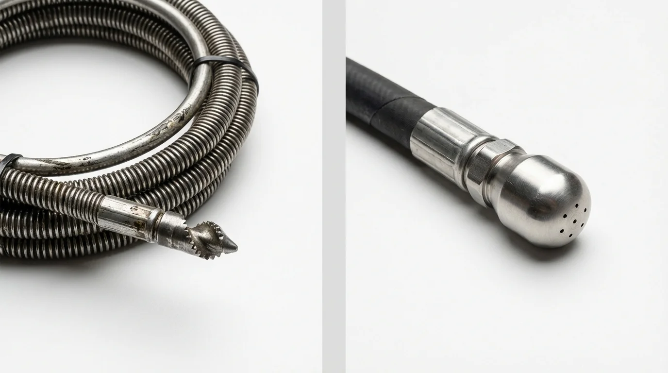 Drain snake cable and hydro jetting nozzle used for drain cleaning in Linden, TX