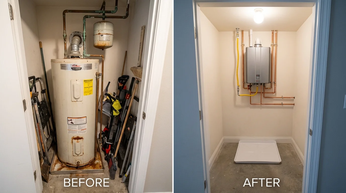 Tank water heater versus wall-mounted tankless unit comparison for Linden, TX homeowners