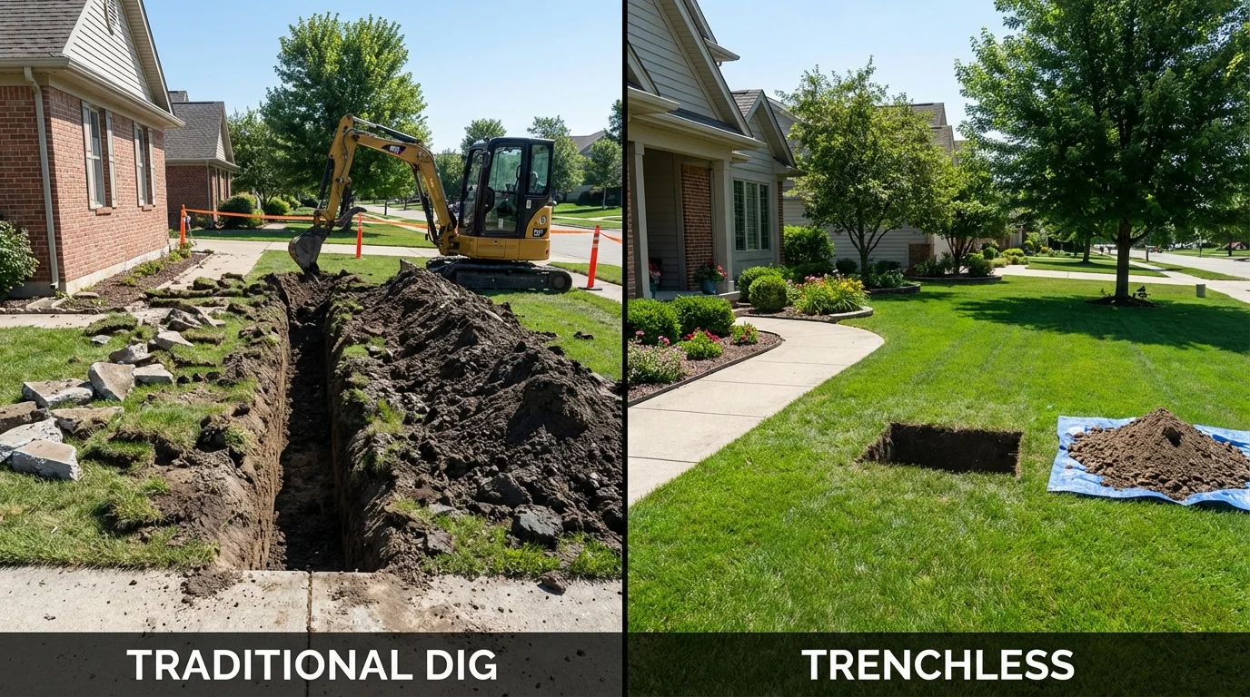 Trenchless sewer repair with minimal yard damage versus traditional excavation in Linden, TX